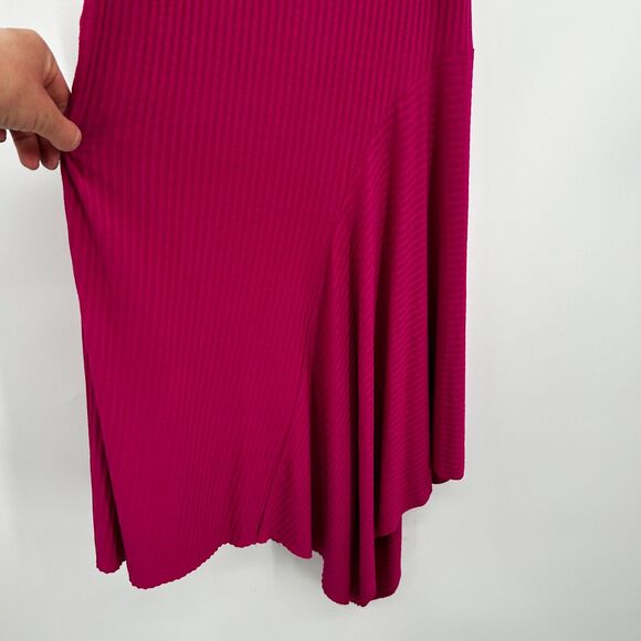 A.L.C. Pink Bea Ribbed Knit Stretch Bodycon Asymmetrical Hem Mini Dress Medium - Picture 7 of 10